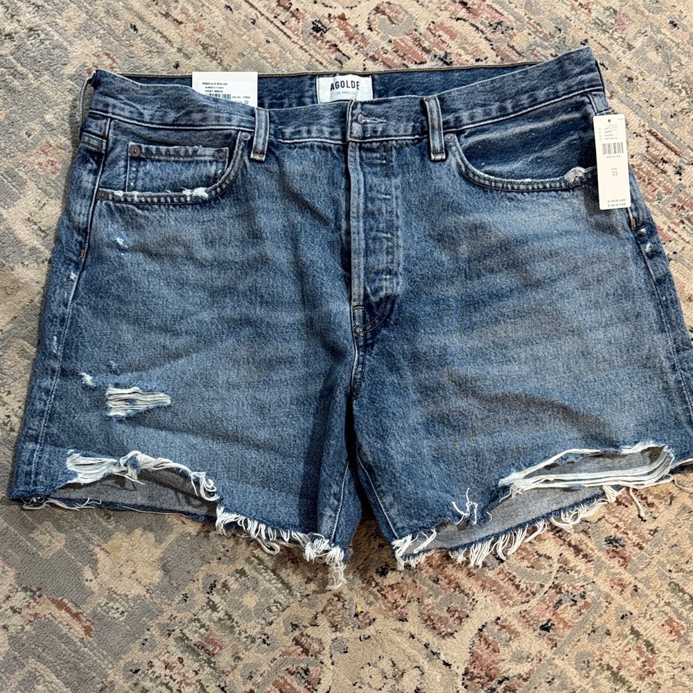 Agolde Women's Frayed Hem Jean Shorts - Dark Blue